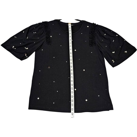 Kobi Halperin Black Embellished Top With Ruffle Sleeves & Pearl Accents S - Picture 8 of 9